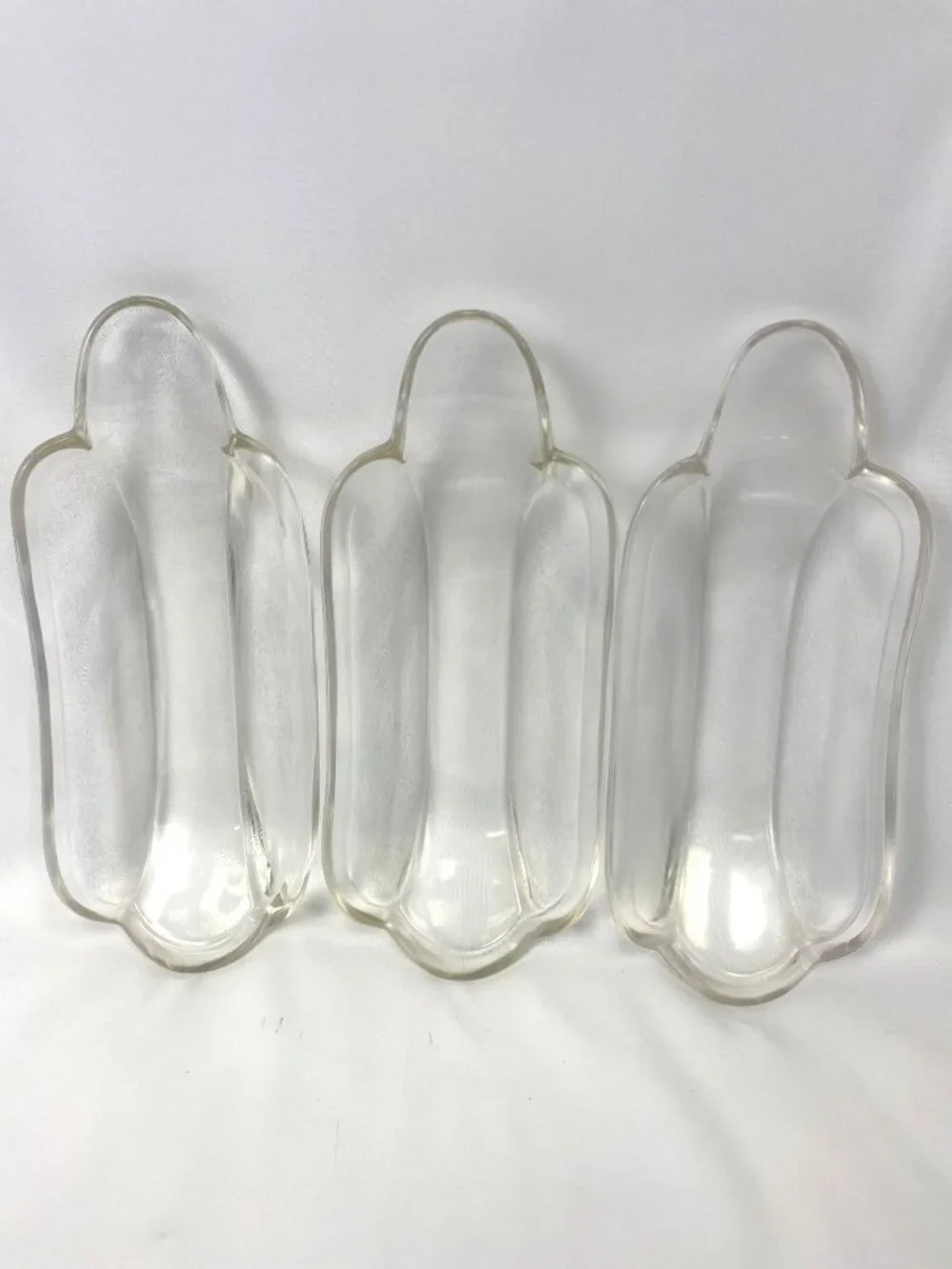 Vtg Banana Split Sundae Dishes Clear Indiana Glass Ice Cream Plate Set of 3